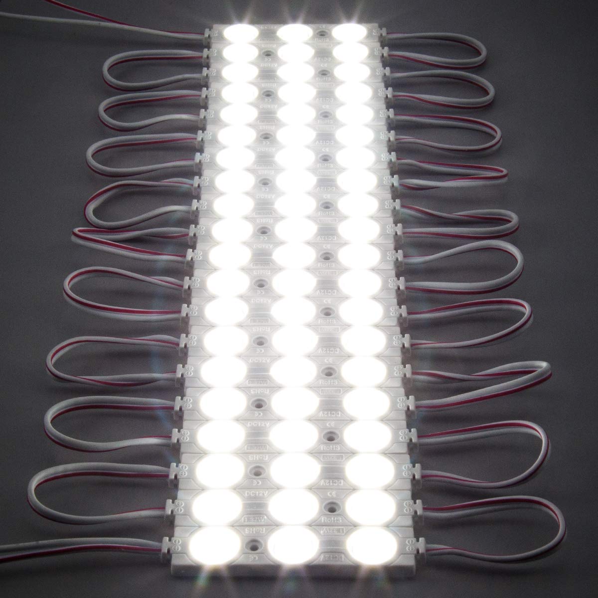 qingchenlight 200 PCS DC12V White 6500K Injection 3 LED Module 1.32W Waterproof Decorative Back Light for Letter Sign Advertising Signs with Tape
