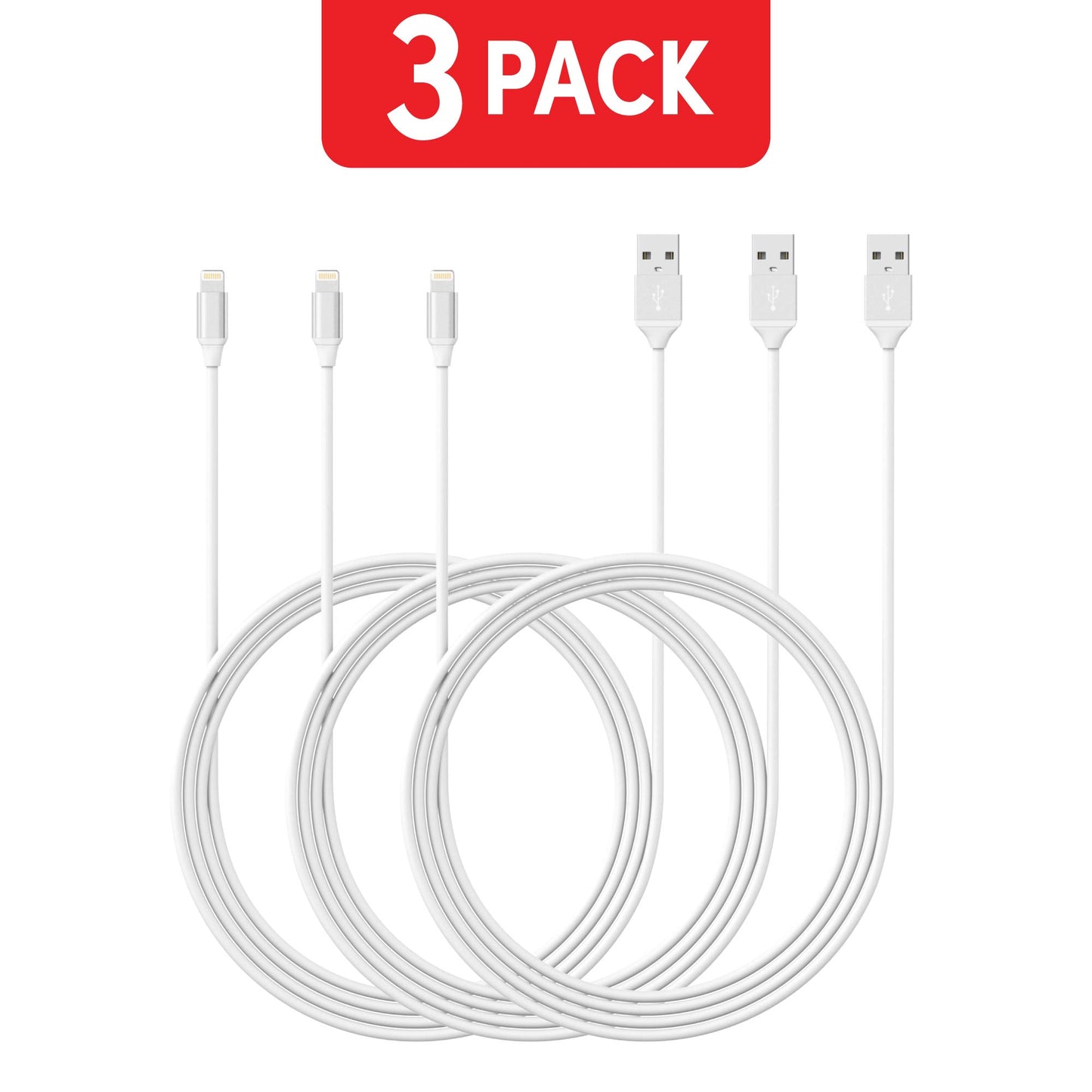 TalkWorks iPhone Charger Lightning Cable 3 Pack (3/6/10ft) Strain Relief Heavy Duty Cord MFI Certified for Apple iPhone 12, 12 Pro/Max, 12 Mini, 11…