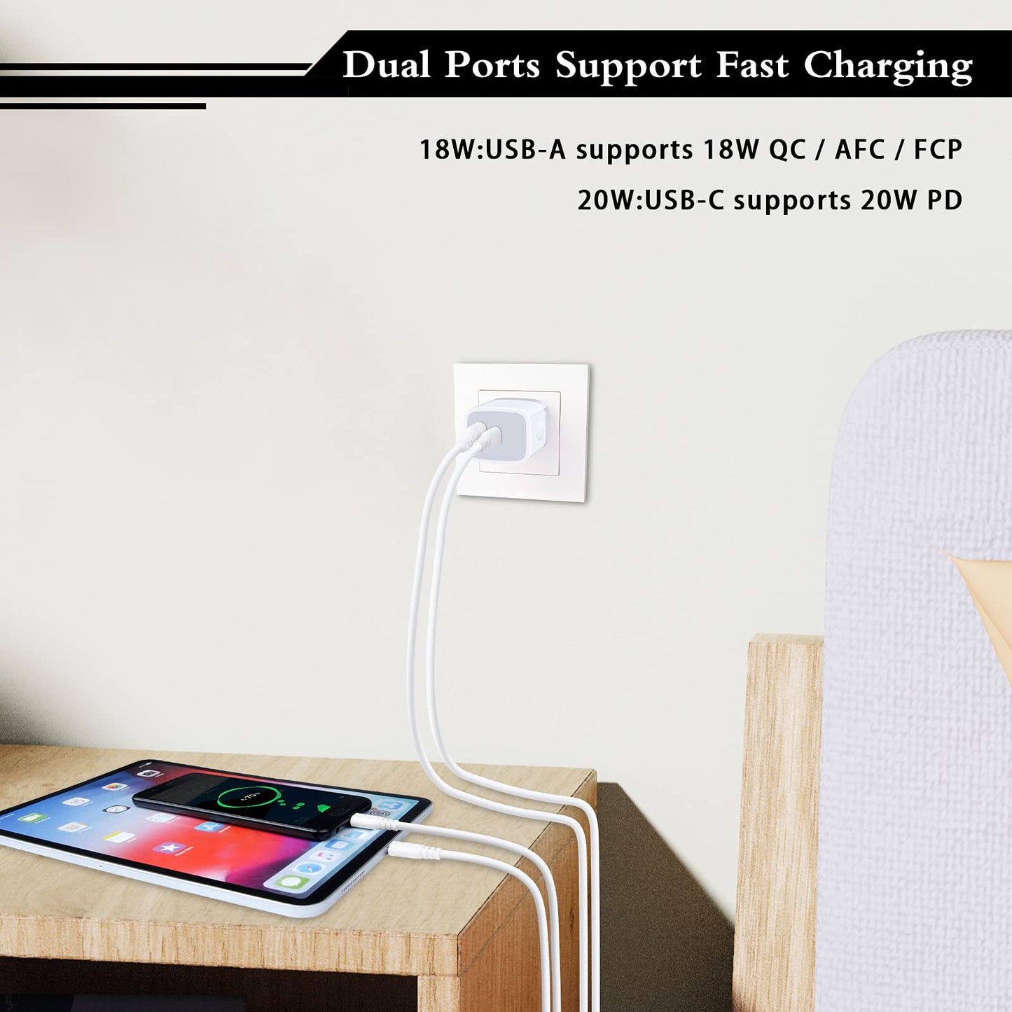USB C Power Adapter,3Pack 20W 2 Port PD&QC 3.0 Type C Fast Charging Block Wall Charger Compatible for iPhone 17 16e 16 15 14 13 12 11 Pro