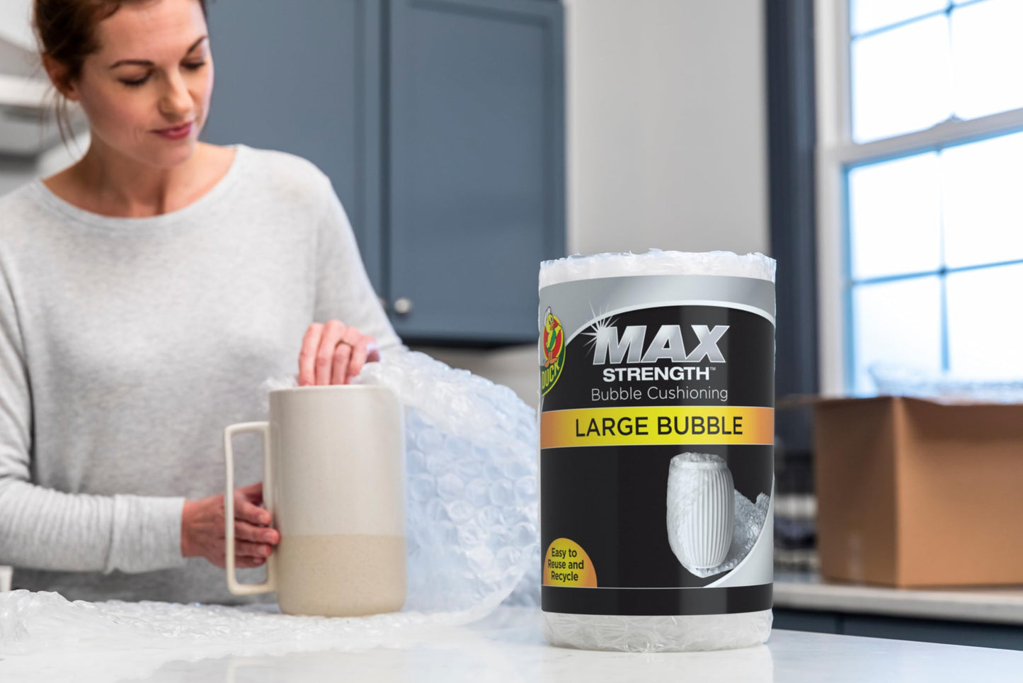 Duck Max Strength Bubble Cushioning Wrap for Moving & Shipping, 15 FT, Large Bubble Packing Wrap for Heavy Duty Protection Packaging Boxes, Clear
