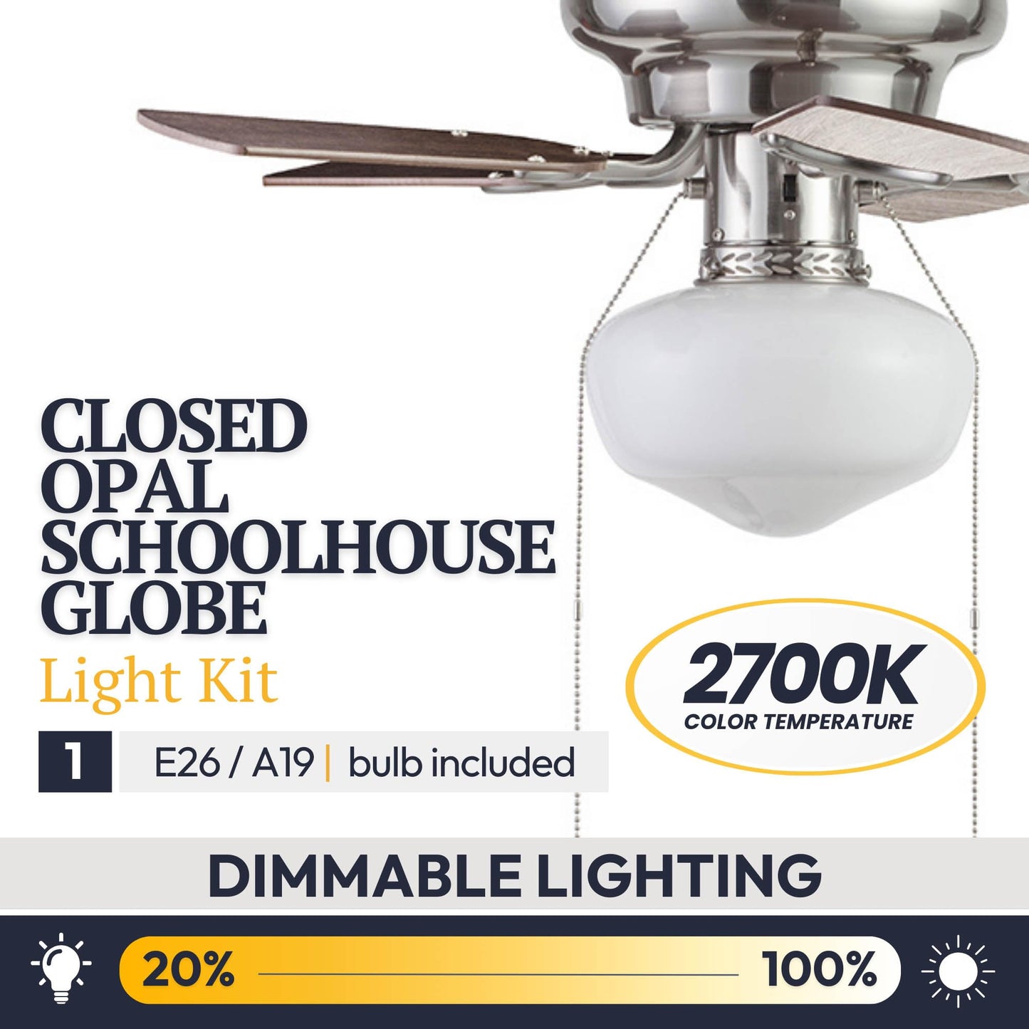 Prominence Home Hero 28 Inch Traditional Flush Mount LED Ceiling Fan with Light, Pull Chain Control, 5 Dual Finish Blades, Brushed Nickel