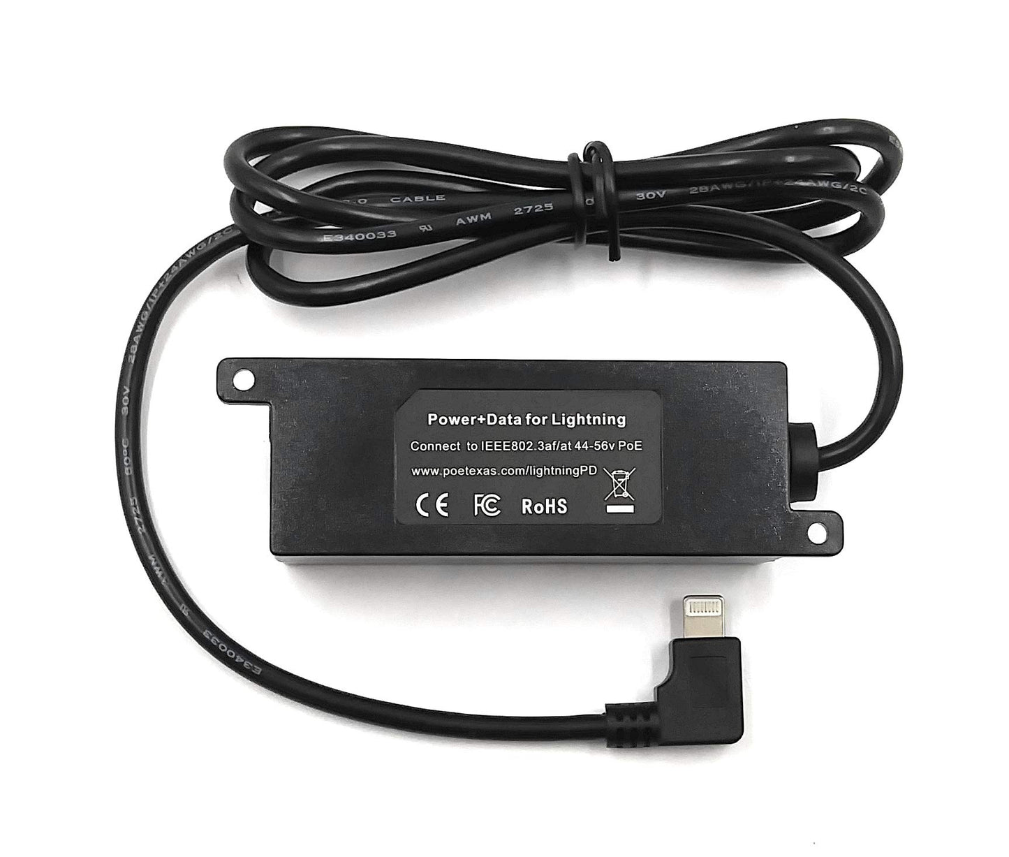 PoE Texas Ethernet to Lightning Adapter - 12 Watt Power and Data for iPad Tablets, iPhone - 802.3af PoE Splitter for POS, Kiosks, Digital Signage
