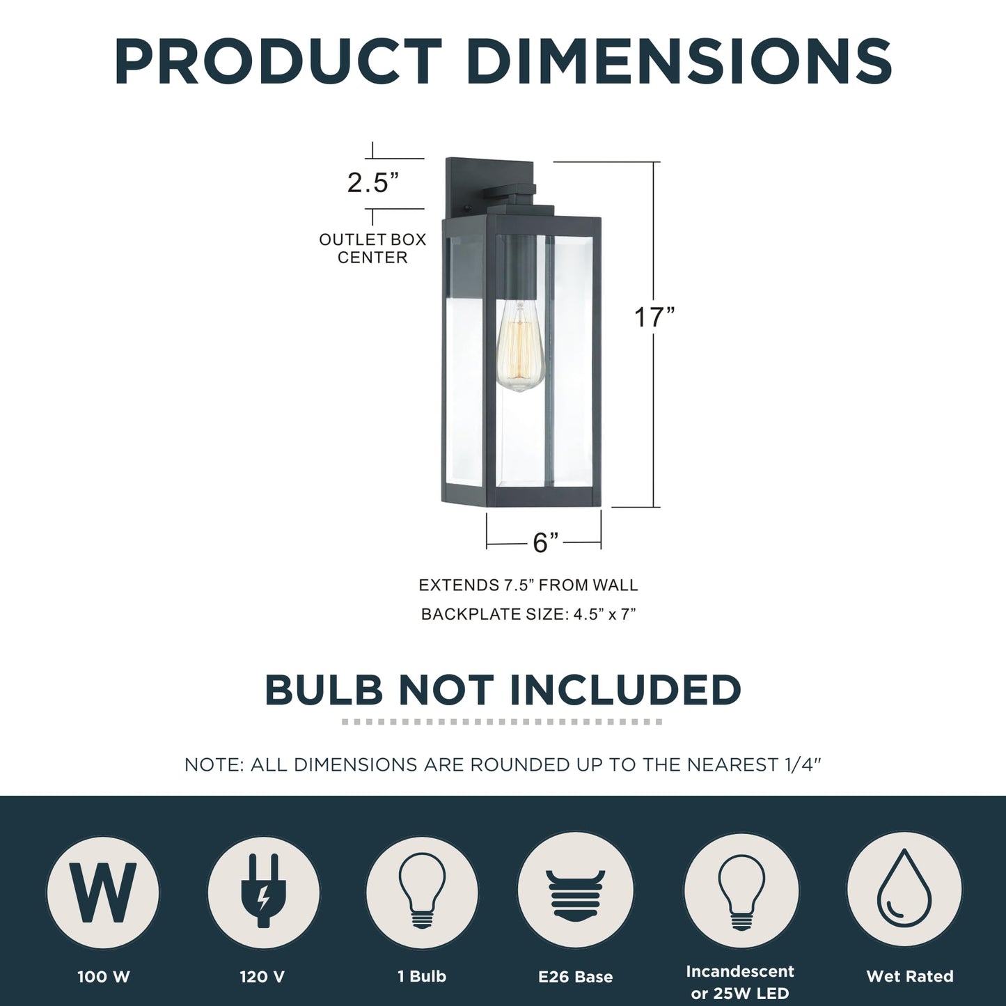 Quoizel Westover 17" Outdoor Wall Sconce, 1-Light Earth Black with Clear Beveled Glass, E26 Base, Wet Rated