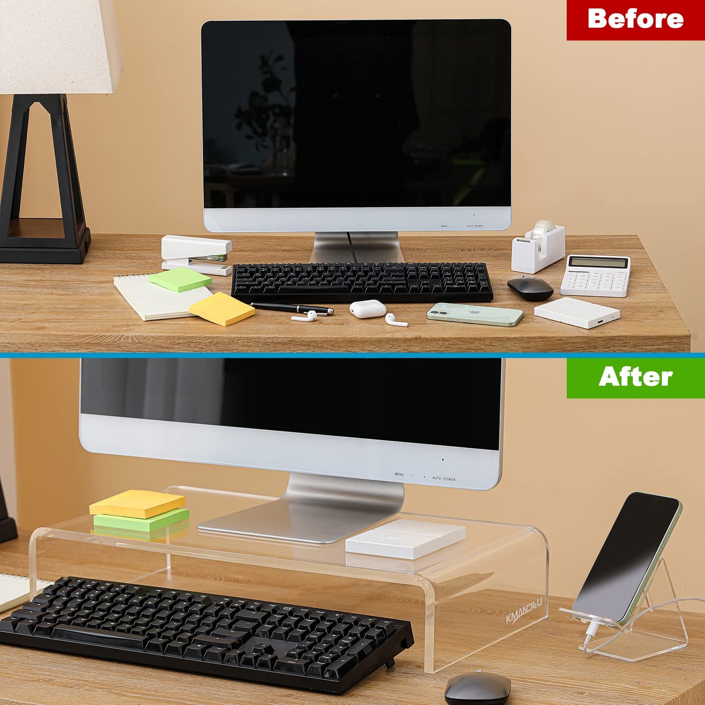 KMANDLU Premium Acrylic Monitor Stand | Clear Laptop Riser for Desk, Office and Home | Computer Stand for TV, Printer, and More | 16" L x 8" W x 4" H