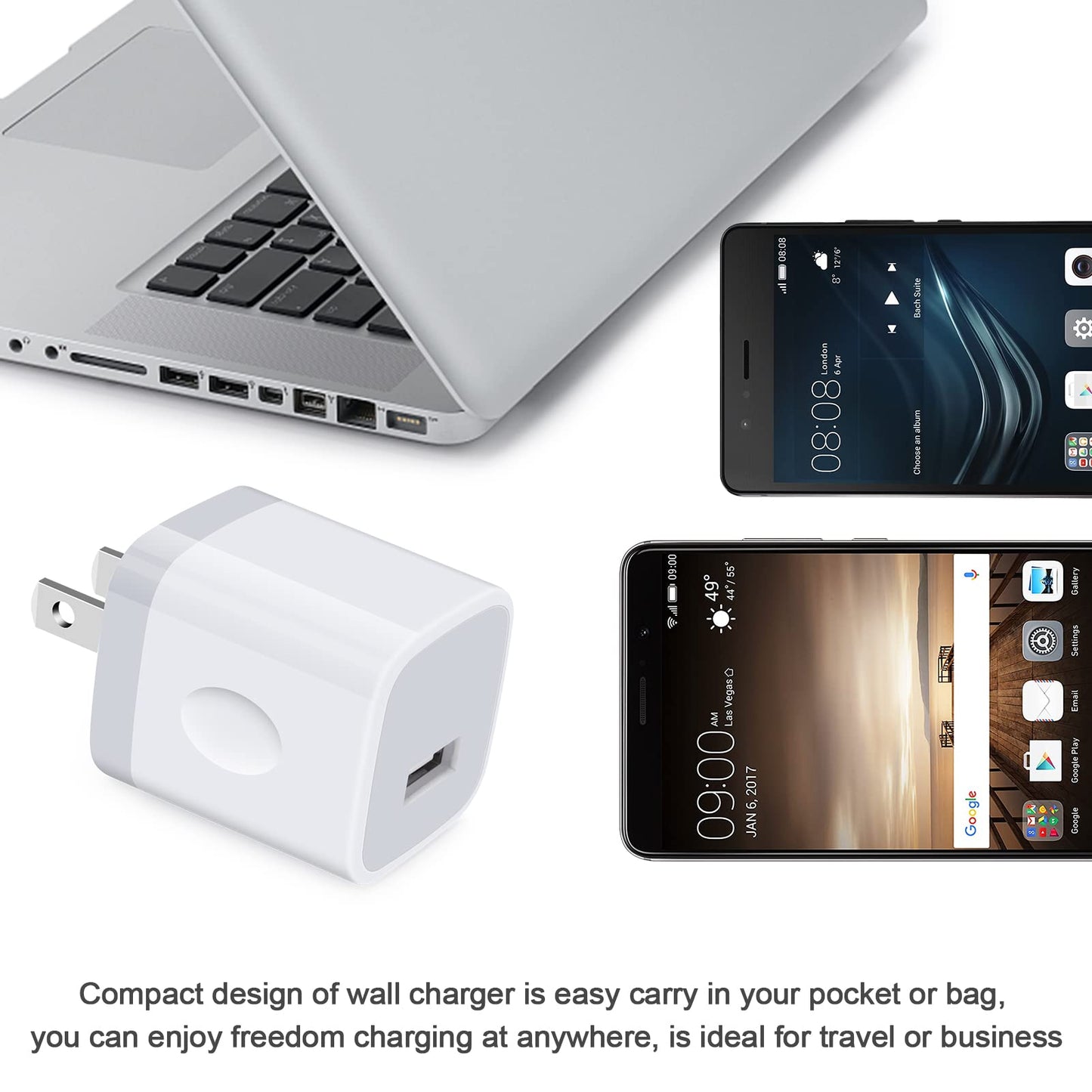 Wall Charger Adapter USB Charging Block, 5Pack Single Port USB Plug in Charger Cube Box Power Blocks Brick Charger Station Compatible with Samsung