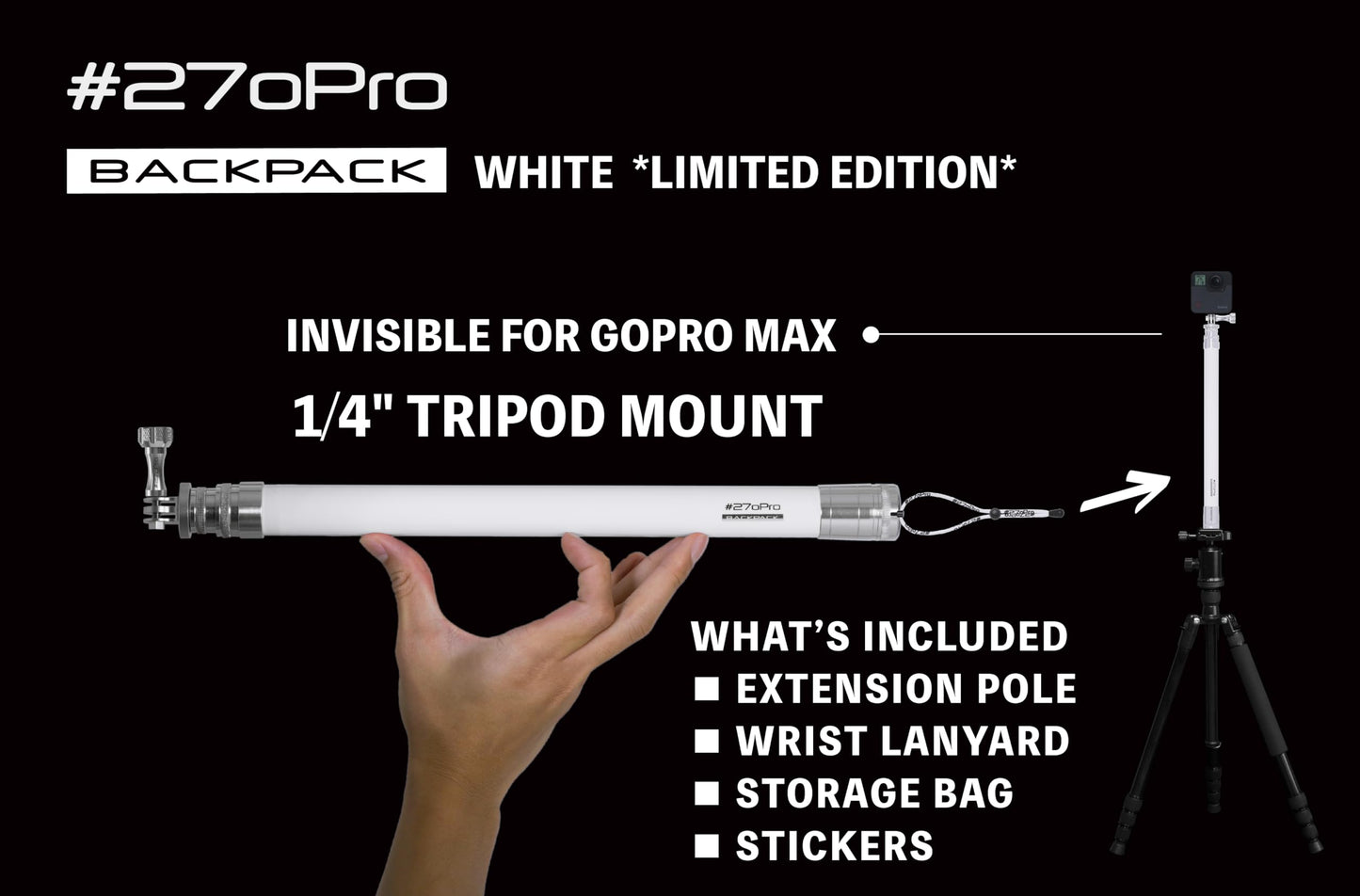#270Pro Backpack | Original Design 8.8Ft Ultra-Long Invisible Selfie Stick, 99% Carbon Fiber, Lightweight & Portable, Works with GoPro, Insta360, DJI