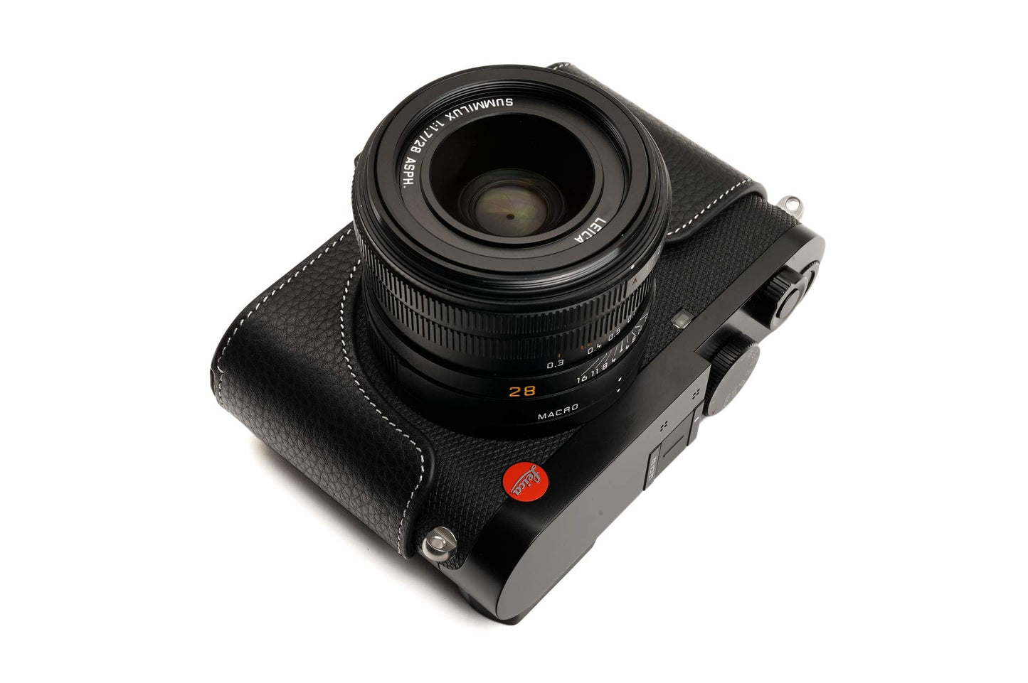 Leica Q2 Camera Case, BolinUS Handmade Genuine Real Leather Half Camera Case Bag Cover for Leica Q2 Camera Bottom Opening Version + Hand Strap (Black)