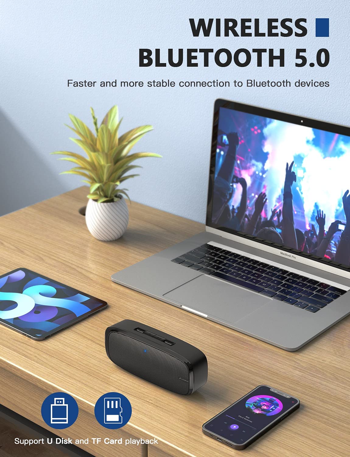 LENRUE Bluetooth Speaker, Wireless Portable Speaker with Loud Stereo Sound, Rich Bass, 12-Hour Playtime, Built-in Mic. Perfect for iPhone, Samsung