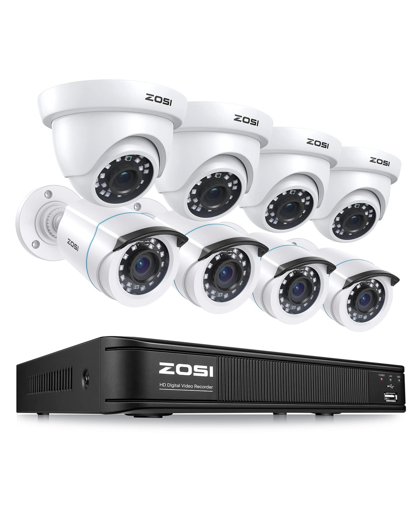 ZOSI H.265+ 1080p Home Security Camera System Indoor Outdoor, 5MP Lite CCTV DVR 8 Channel, 8 x 1080p Weatherproof Surveillance Bullet Dome Camera