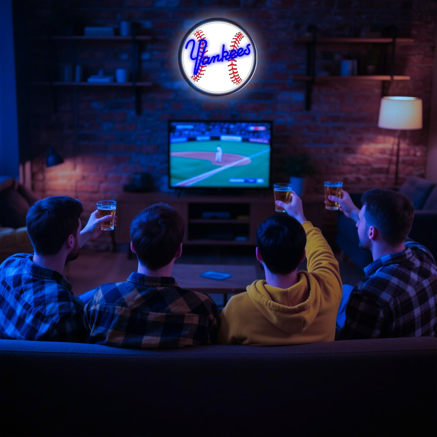 NY Baseball Neon Sign, New York Cool Light Up Dimmable NY Baseball Team Logo Hanging Led Neon Sign for Wall Decor, Bedroom, Party, Man Cave, Garage