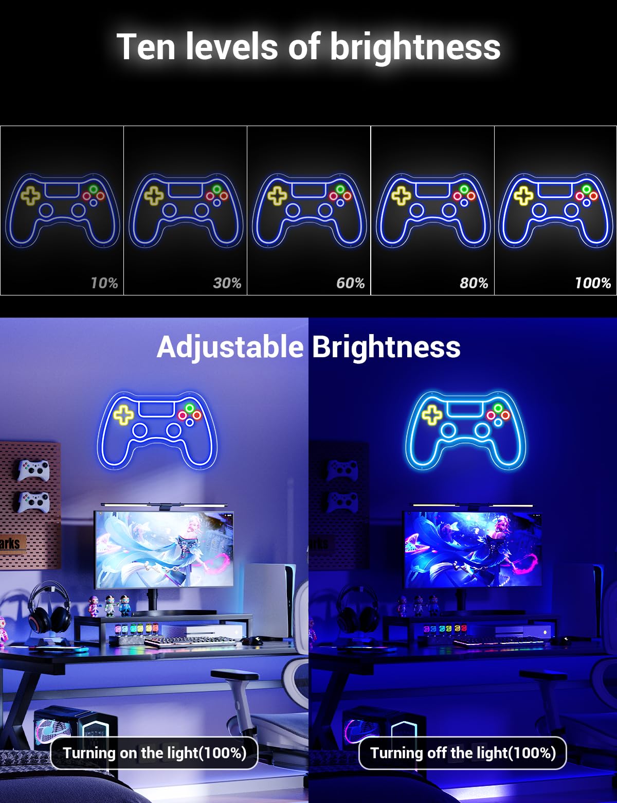 ADKALIV Gamer Neon Sign Game-pad Shaped LED Neon Light for Wall and Room Decor, USB Dimmable Powered LED Signs for Gamer Bedroom, Man Cave,Birthday