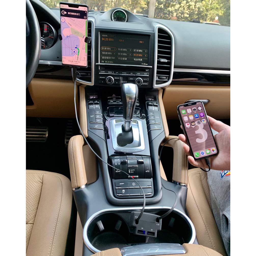 Dual Retractable Car Charger Compatible with iPhone Cell Phone, Fast Charge 2.4A 44W, Retractable Cables (3Ft) and 2 USB Ports Car Charger Adapter