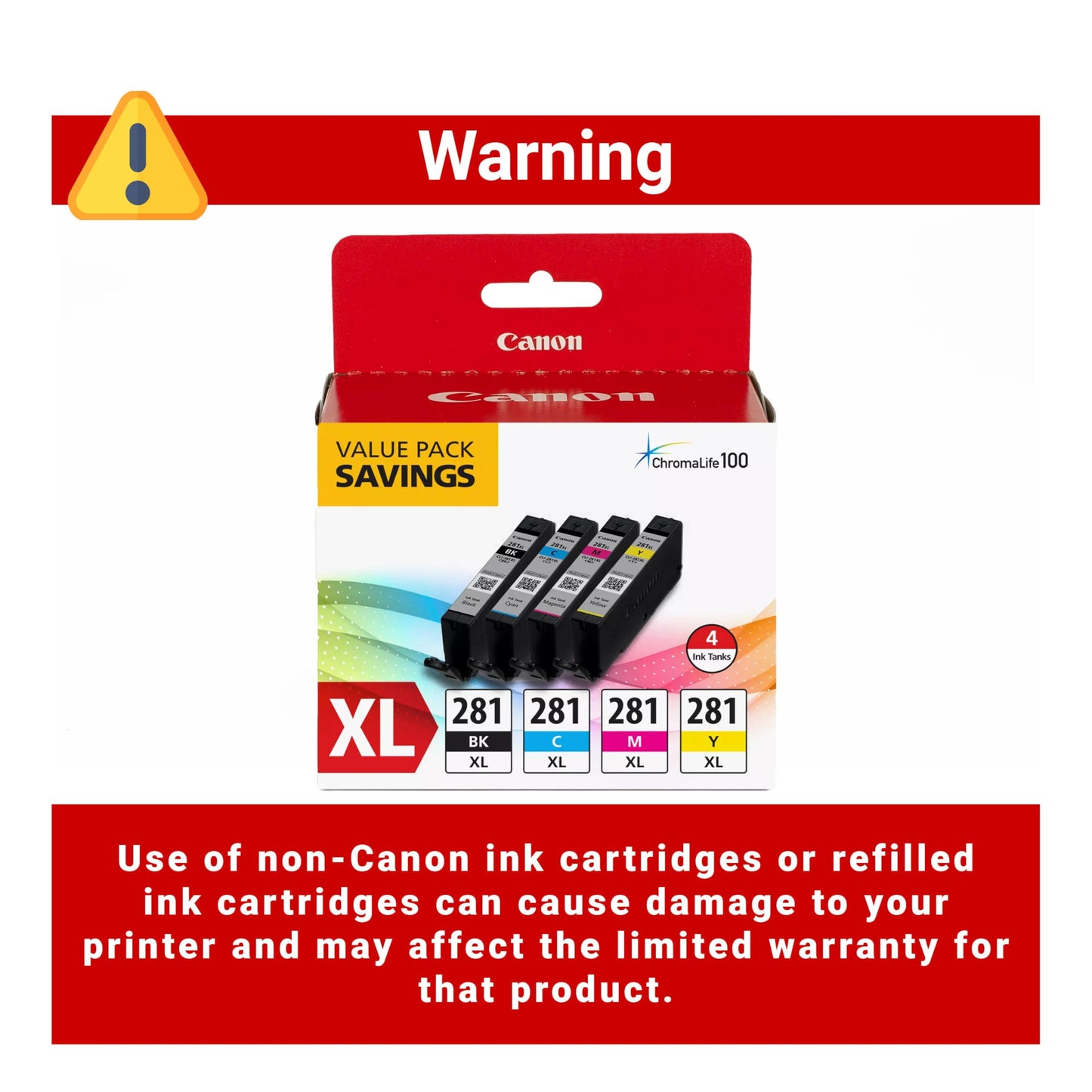 Canon CLI-281 XL Genuine BKCMY Four Color Value Pack, Compatible with TR8520, TS9120,TS8120, TS6120, TS9521C/a, TS9520/a, TS8220, TS6220, TS8320