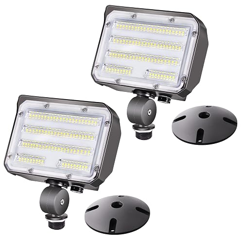 SZGMJIA 60W LED Knuckle Mount Flood Light, Outdoor Security Floodlights Fixture with Base, Dusk-to-Dawn Photocell Daylight AC100-277V 7,800lm(300W