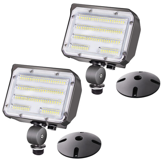 SZGMJIA 60W LED Knuckle Mount Flood Light, Outdoor Security Floodlights Fixture with Base, Dusk-to-Dawn Photocell Daylight AC100-277V 7,800lm(300W