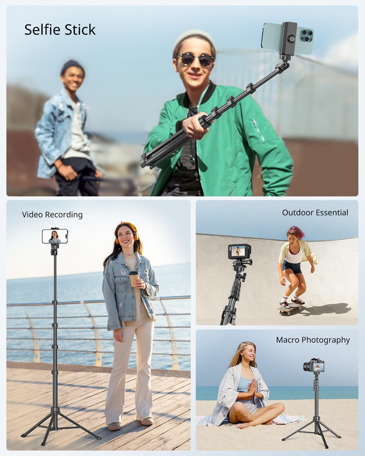 SENSYNE 62" Phone Tripod & Selfie Stick, Extendable Cell Phone Tripod Stand with Wireless Remote and Phone Holder, Compatible with iPhone Android