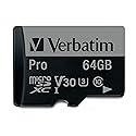 Verbatim 64GB Pro 600X microSDHC Memory Card with Adapter UHS-I V30 Class 10 Supports 4K Video Recording U3 Speed Rated Up to 90MB/s Read Speed