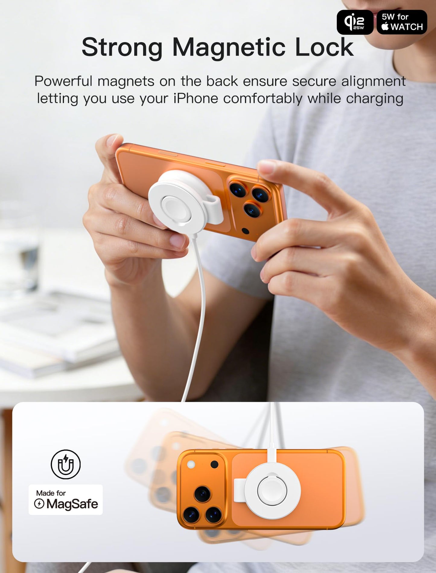 2 in 1 Magnetic Wireless Charger, Qi2 25W Fast Charging Travel Station Pad Compatible with MagSafe for iPhone Air/17/16/15/14/13/12, 5W for Apple