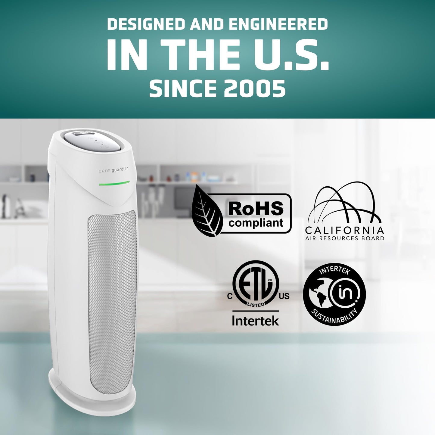 GermGuardian HEPA Indoor Large Room Air Purifier for Home - Pet Dander, Dust, Pollen, Smoke, and Odors in Bedroom, Office, and Kitchen - Air Quality
