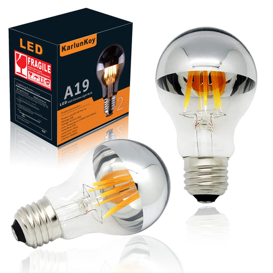 KarlunKoy Half Chrome Light Bulb,6W Dimmable,Silver Tipped,A19 Warm E26