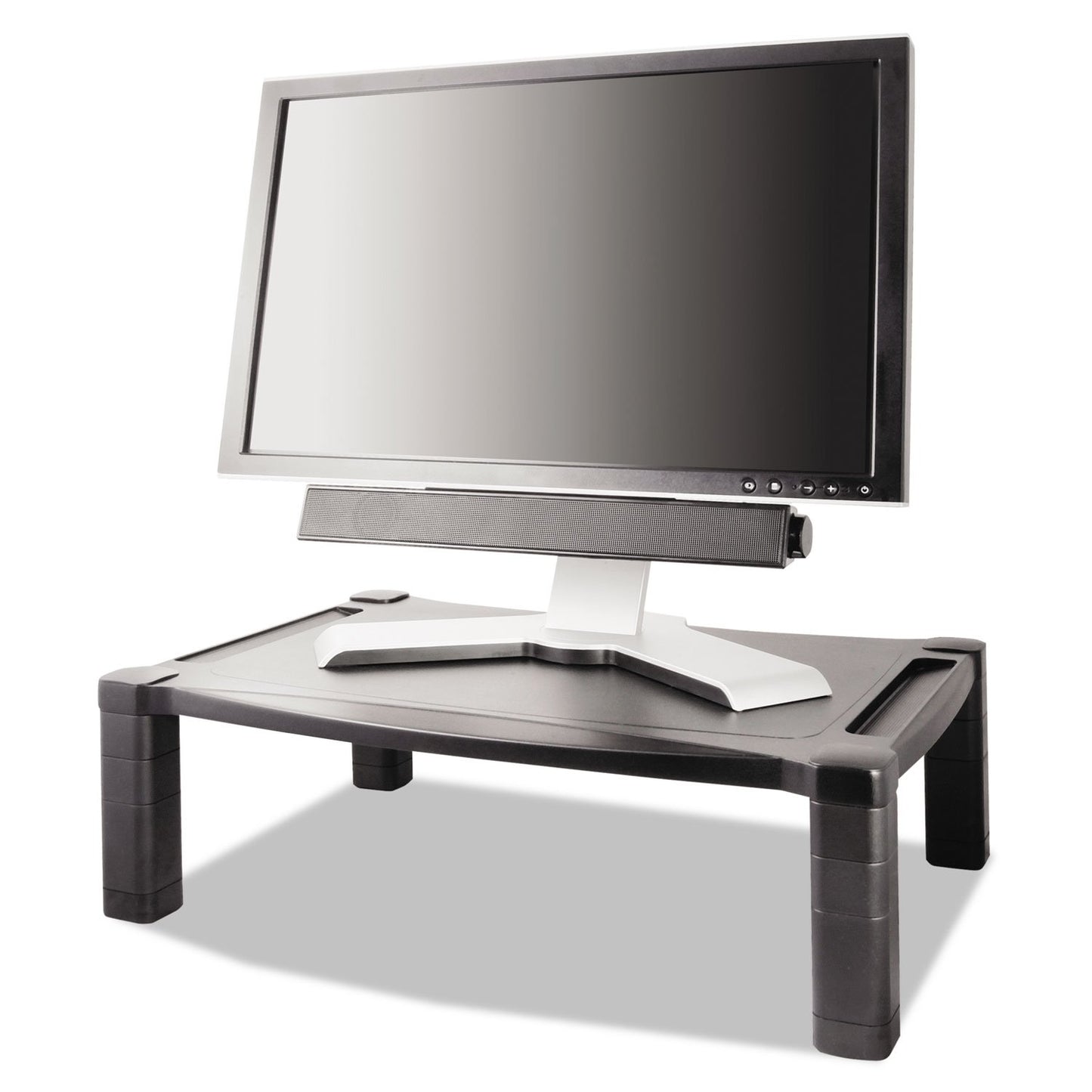 Kantek MS500 Wide Two-Level Stand, Height-Adjustable, 20 x 13 1/4, Black