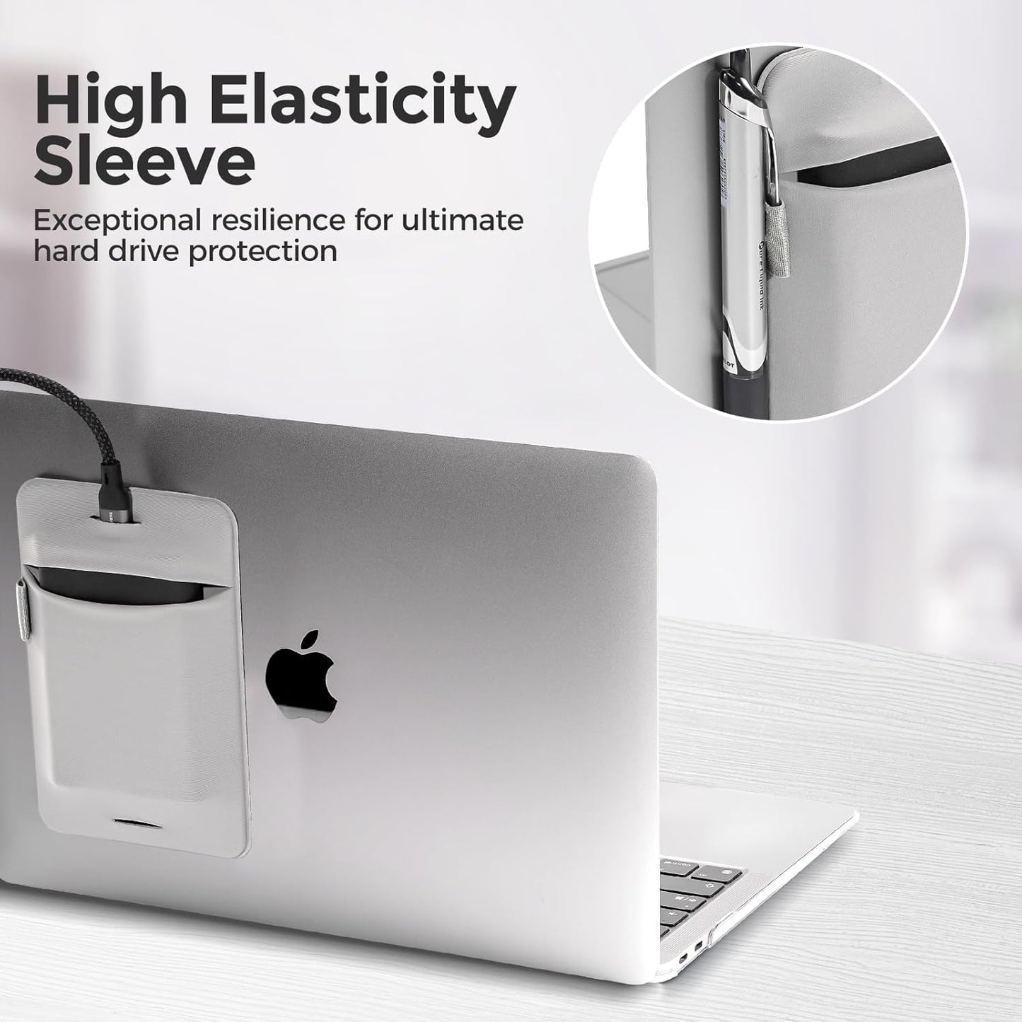 Adhesive Portable Hard Drive Sleeve & Carrying Case for Laptop External SSD Solid State Drive 2 Pack, Reusable Stick-On Storage Pouch with Secure Flap