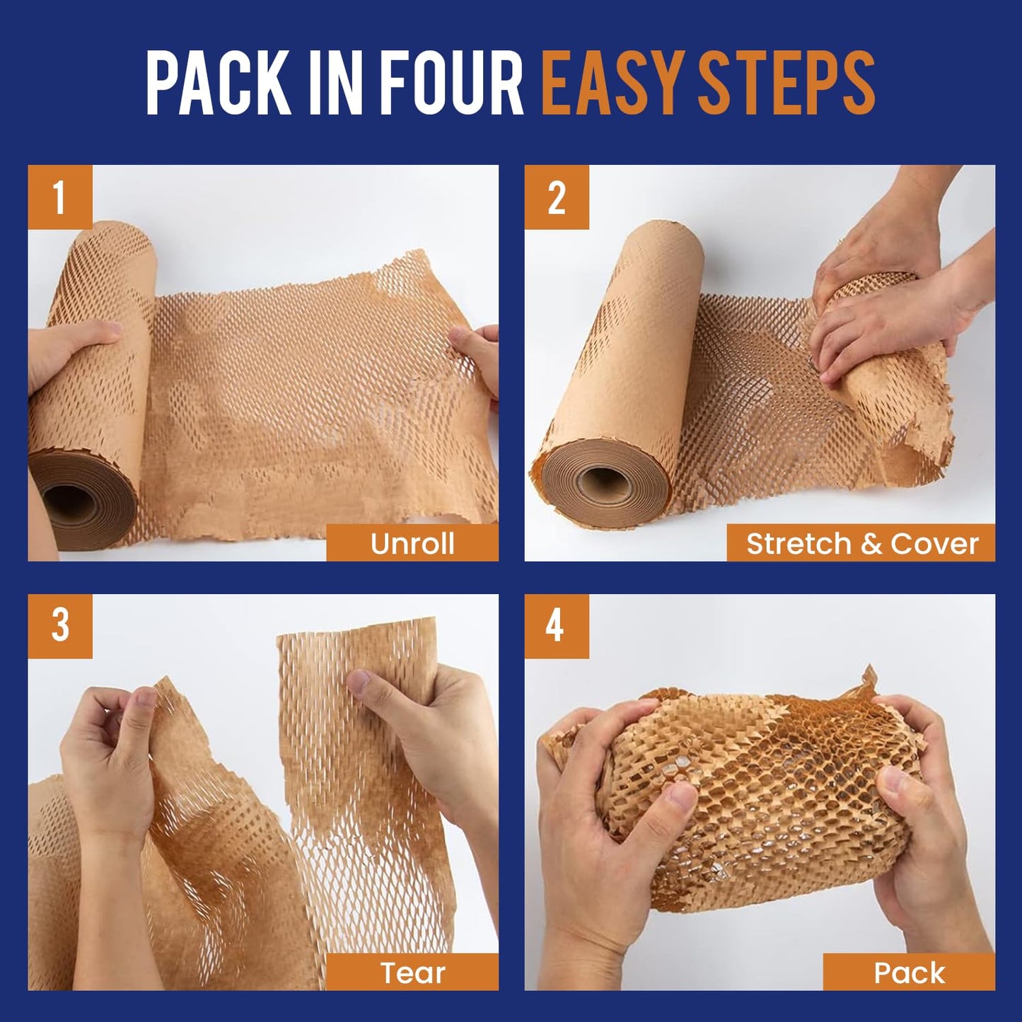 Honeycomb Packing Paper 12" x 35ft with Rope & 20 Fragile Stickers|Shipping & Moving Supplies|Small Business Packaging Supplies|Eco Friendly Bubble