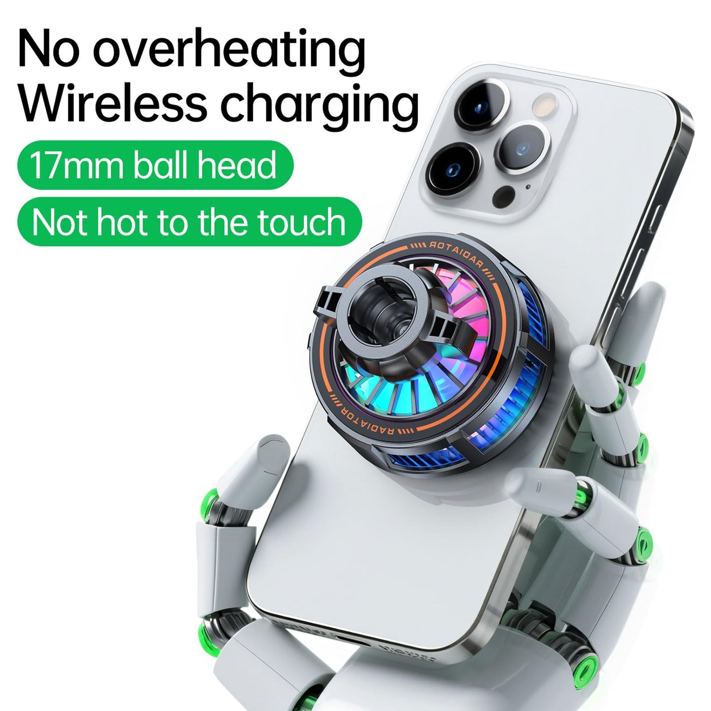 xik Car Phone Holder with Magnetic Cooling Charger for Dashboard,[90° Curved Surface mounting] Wireless Fast Charger for Magsafe iPhone 17 Pro Max 16