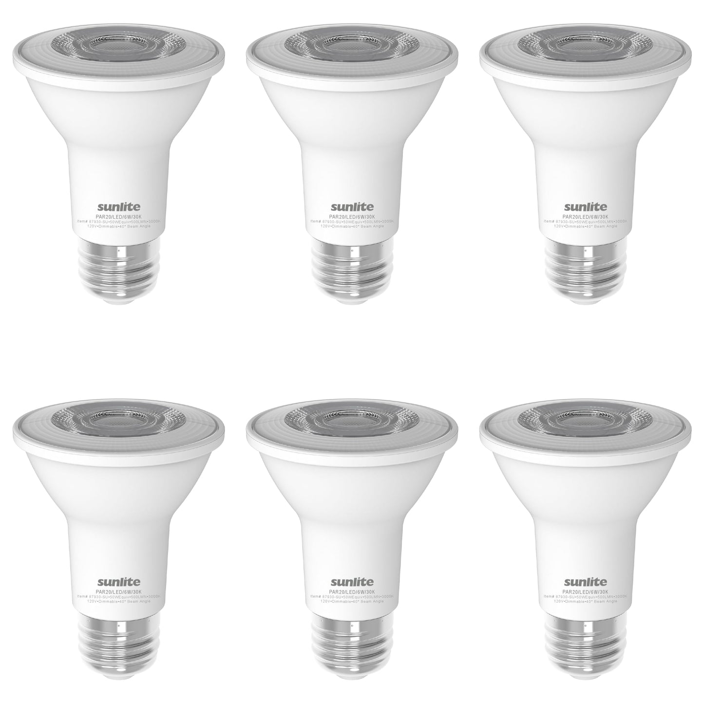 Sunlite LED PAR20 Light Bulb, 6 Watt (50W Halogen EQ), 500 Lumens, 35° Flood Beam, Medium E26 Base, 90 CRI, Dimmable, Title-20/24/CEC Compliant, 120V