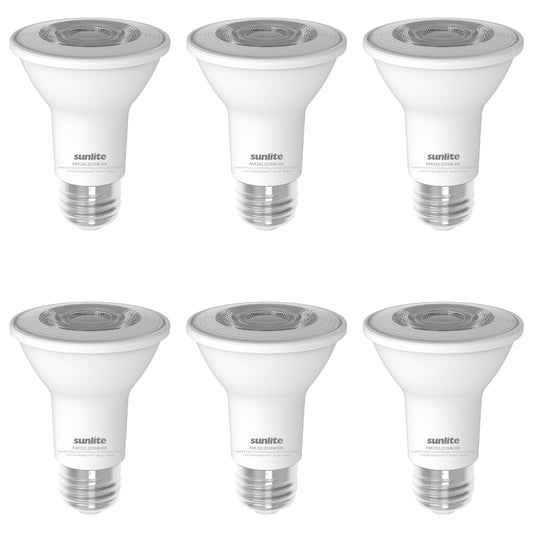Sunlite LED PAR20 Light Bulb, 6 Watt (50W Halogen EQ), 500 Lumens, 35° Flood Beam, Medium E26 Base, 90 CRI, Dimmable, Title-20/24/CEC Compliant, 120V