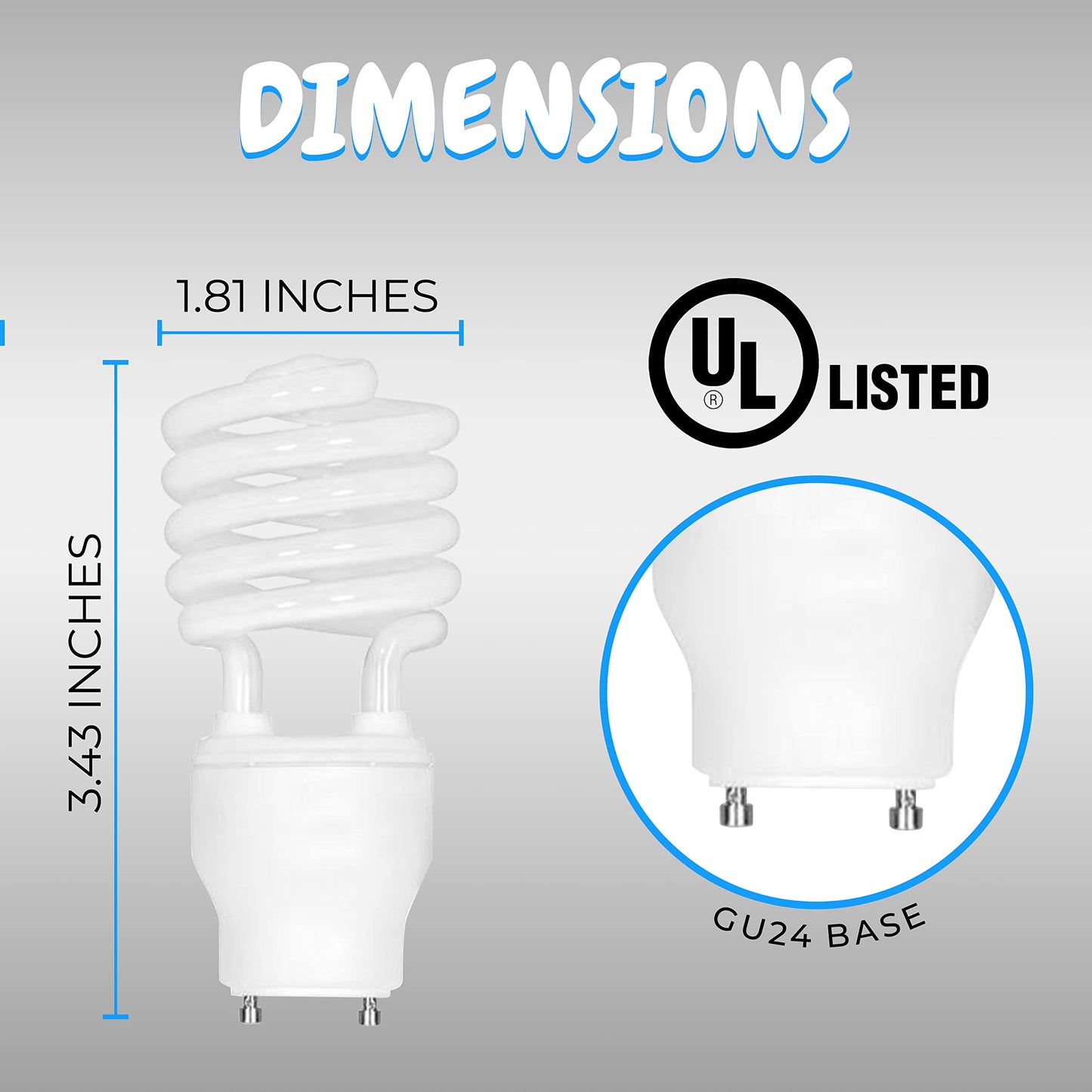 OHLECTRIC CRI 82 Mini Spiral - Compact Fluorescent Light Bulbs - GU24 Light Bulb - 120 Volt Non-Dimmable - 11 Watt, 650 Lumens - Two Pin Fluorescent