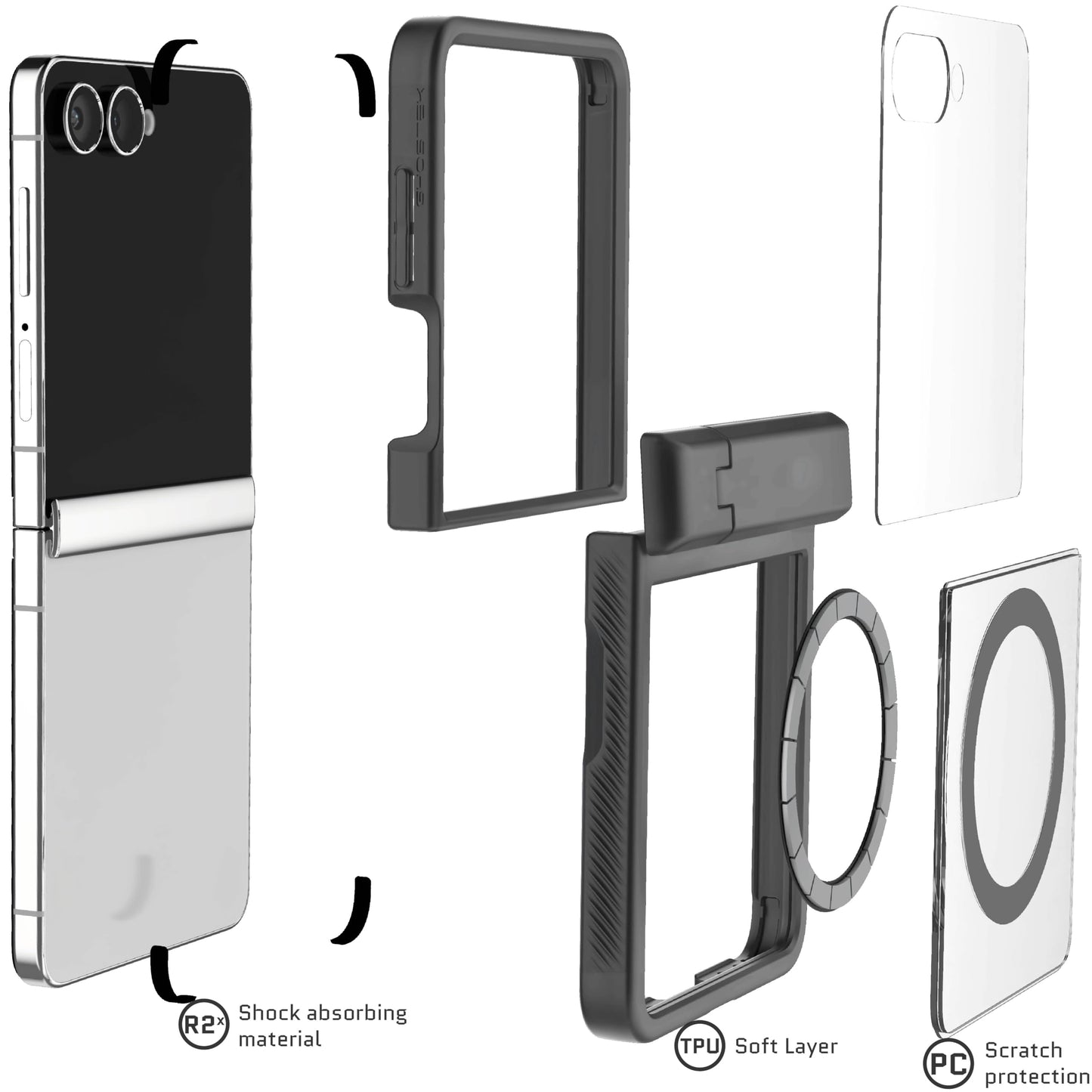 Ghostek Covert Clear Flip 7 Case with Built-in Kickstand, MagSafe and Full Hinge Protection Designed for 2025 Samsung Galaxy Z Flip7 (6.9") (Smoke