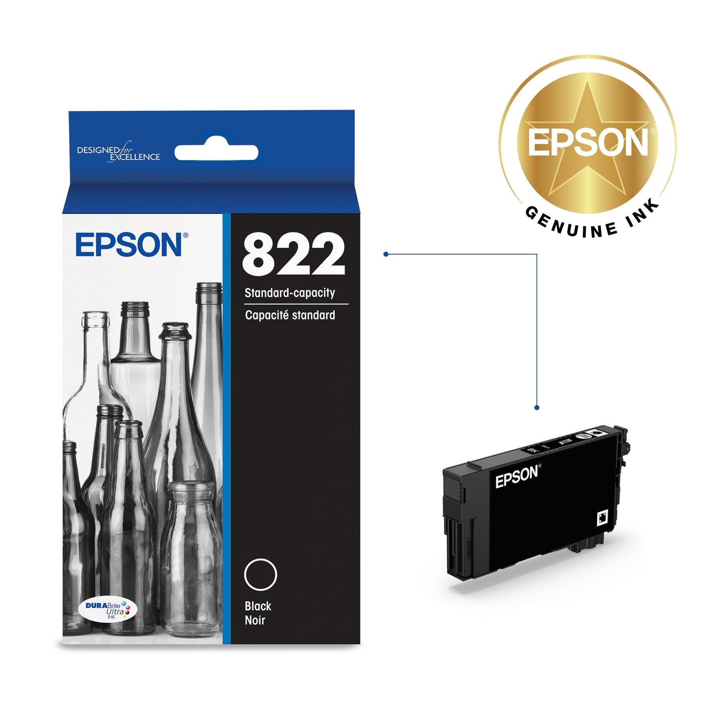 EPSON 822 DURABrite Ultra Ink Standard Capacity Black Cartridge (T822120-S) Works with WorkForce Pro WF-3820,3823, 4820, 4830, 4833, 4834