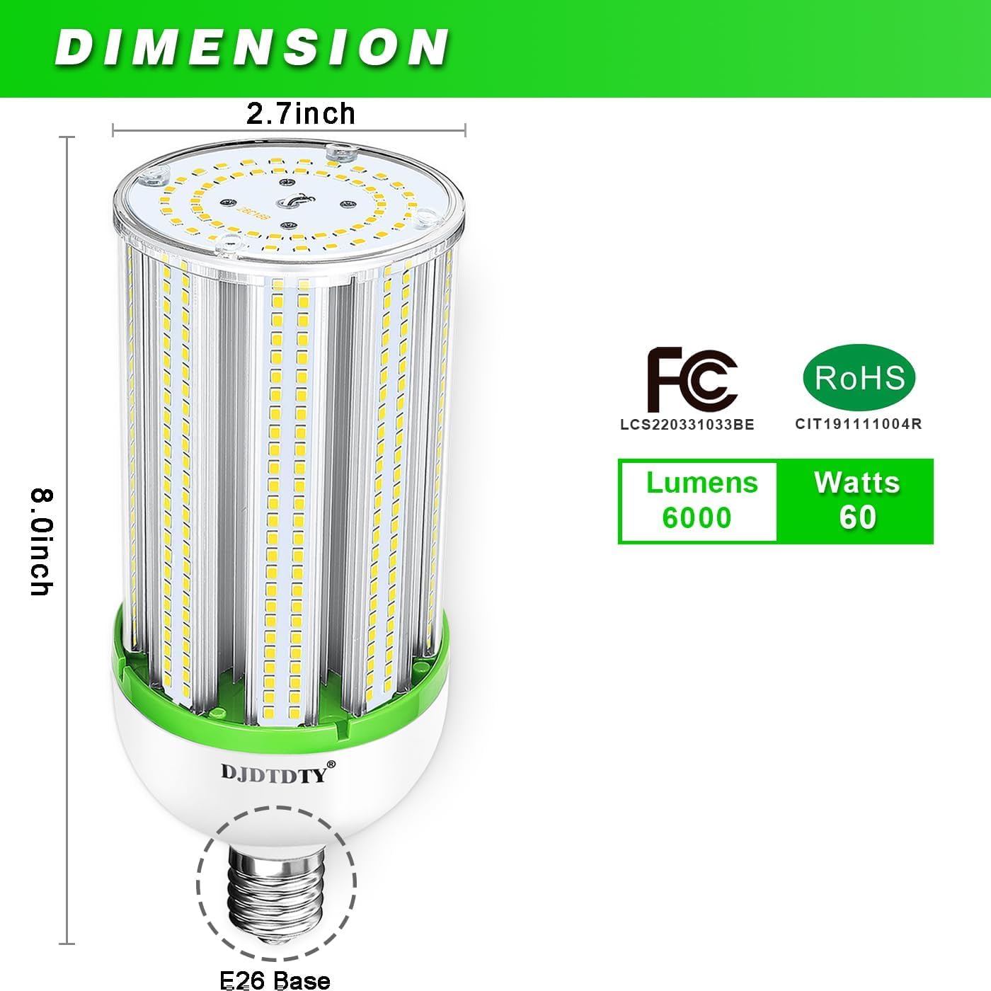 3-Pack is More economical?LED Corn Light 6000 Lumen 5000K 60W Large Area Cool Daylight White E26 Medium Base for Outdoor Indoor Garage Warehouse