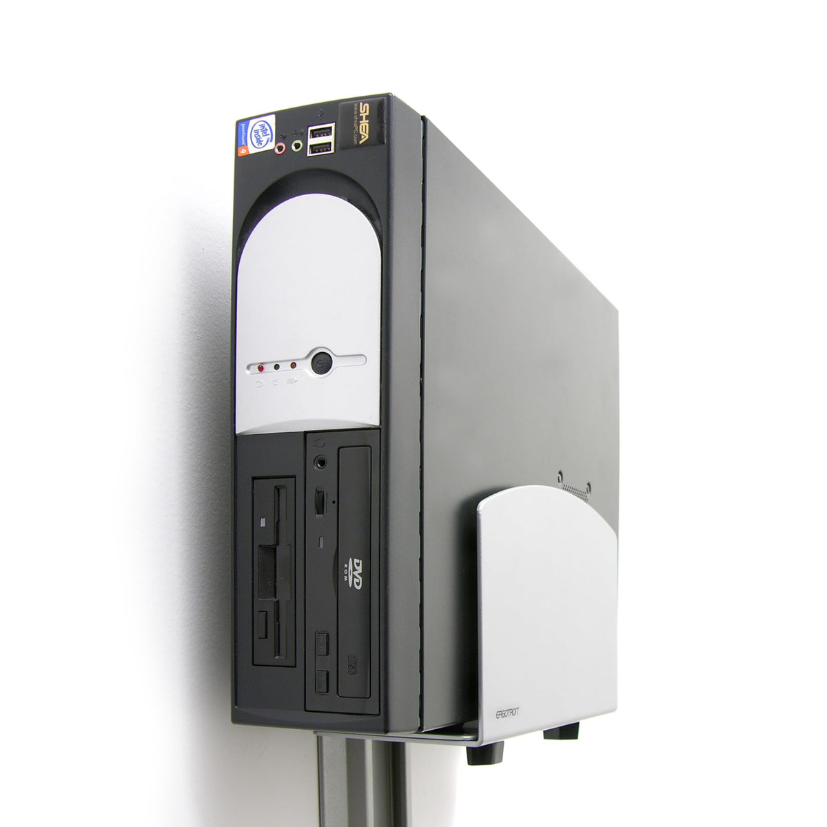 Ergotron - Vertical CPU Holder - Add-on for VESA Monitor Arms - Large, Silver