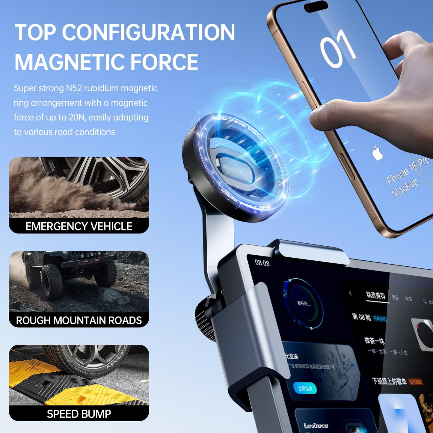 OWLREX Tesla Phone Mount for Model Y/3/X/Cybertruck Premium Alloy Magnetic Car Phone Holder with Magsafe Model Y Accessories Strong 360° Adjustable