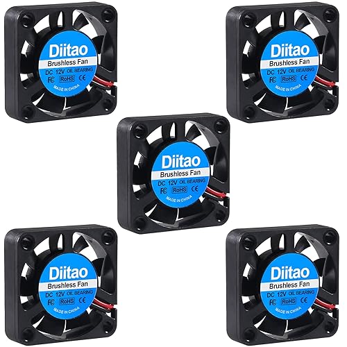 Diitao 5PCS DC 12V 40 x 10mm Brushless Cooling Fan 4010 Fan 3D Printer Oil Bearing Fans with 2 Pin Terminal for Computer Case 3D Printer(DC 12V)