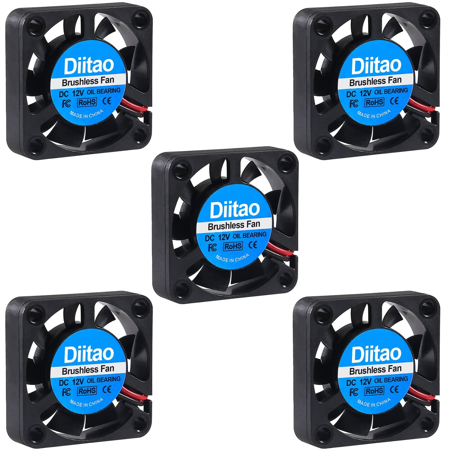 Diitao 5PCS DC 12V 40 x 10mm Brushless Cooling Fan 4010 Fan 3D Printer Oil Bearing Fans with 2 Pin Terminal for Computer Case 3D Printer(DC 12V)