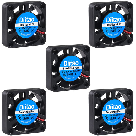 Diitao 5PCS DC 12V 40 x 10mm Brushless Cooling Fan 4010 Fan 3D Printer Oil Bearing Fans with 2 Pin Terminal for Computer Case 3D Printer(DC 12V)