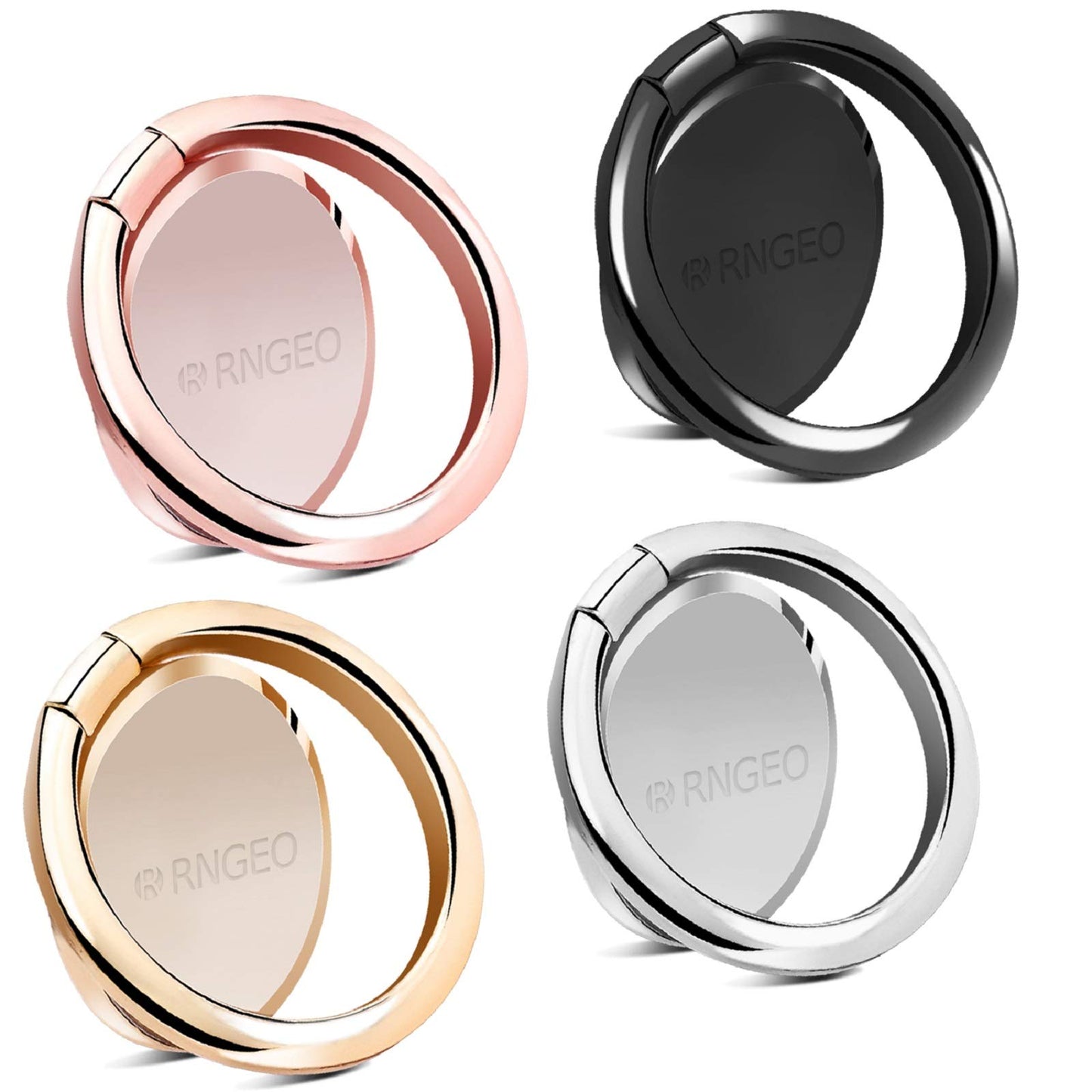 Rngeo Finger Ring Stands Set, Pack of 4 Universal Thin 360 Degree Rotation Phone Rings, Compatible with iPhone, Android & Other Smartphones (4 Packs
