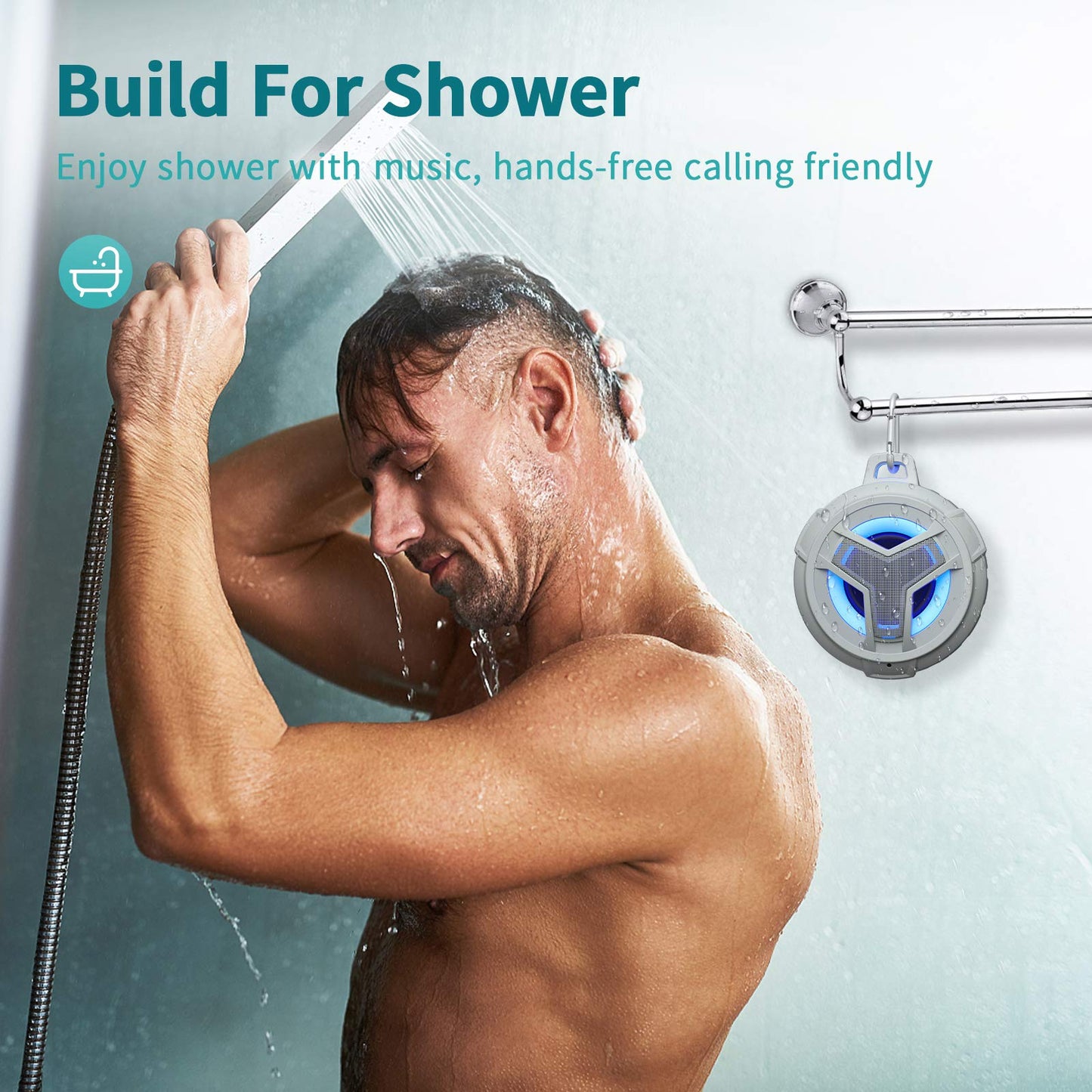 EBODA Shower Bluetooth Speaker, IPX7 Waterproof Portable Floating Speakers with Loud HD Sound, True Wireless Stereo Speaker with LED Light, 24H Play