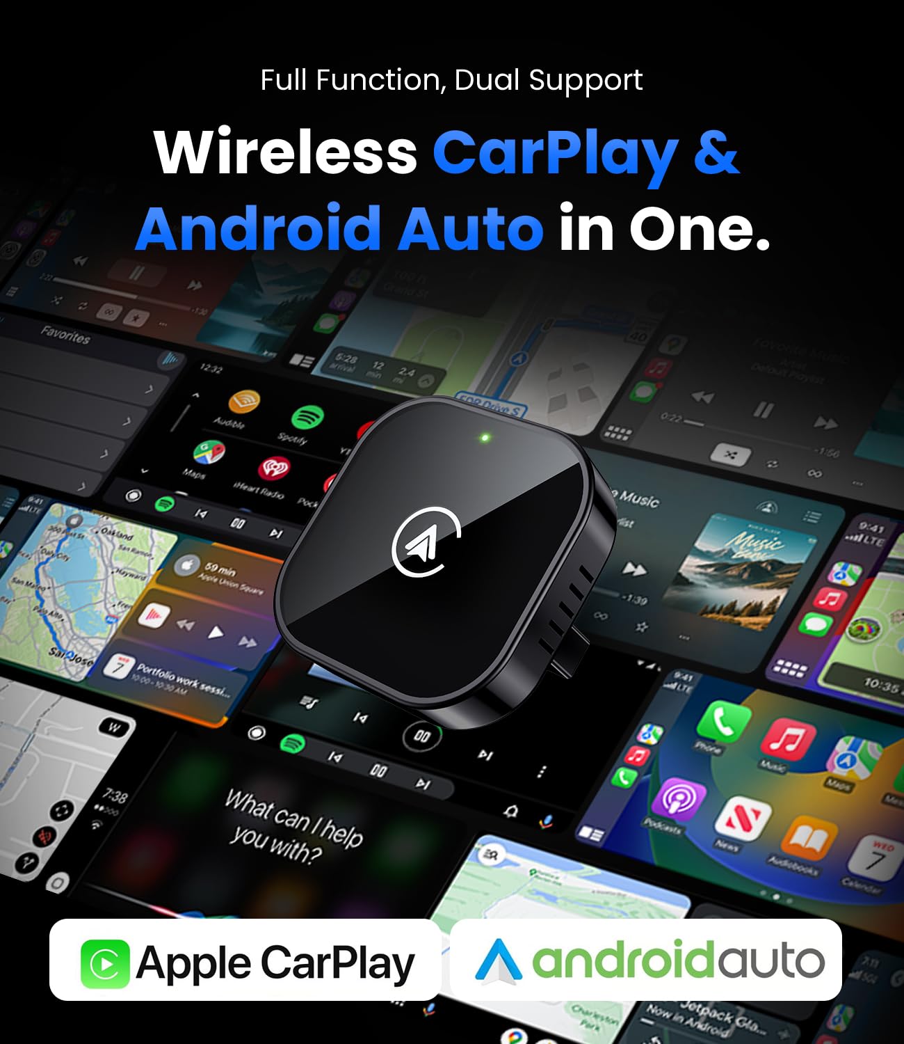Teeran 2 in 1 Wireless CarPlay and Android Auto Adapter, Easy Setup Plug and Play, Fast Seamless Use Supports 1000+ Cars with Built-in Wired Car