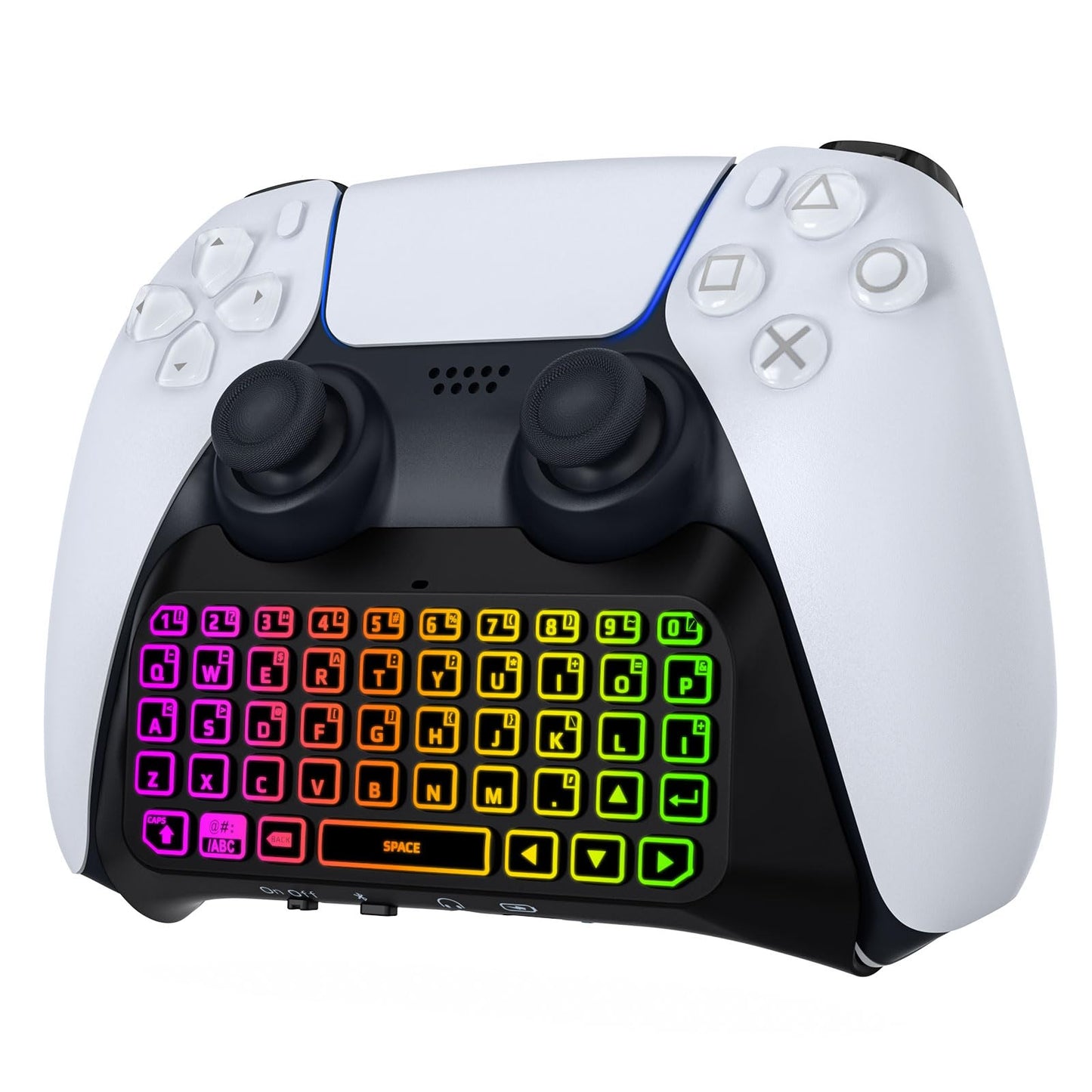 MoKo RGB Backlight Keyboard for PS5 Controller, Bluetooth Wireless Mini Gamepad Chatpad for PlayStation 5 with Upgraded Built-in Speaker & 3.5mm Audio