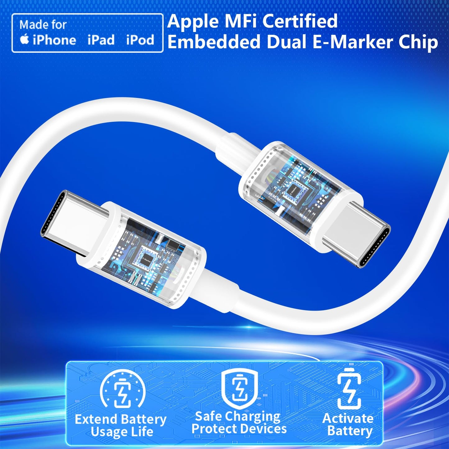 [Apple MFi Certified] iPhone 17 Charger Fast Charging, GEONAV 4Pack 40W USB C Charger Dynamic Power Adapter Type C Chargers Block with 6FT Type Cable
