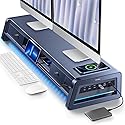 Vaydeer All-in-One Dual Monitor Stand Riser with 2 Drawers, 8USB Ports and Wireless Charging Pad with LED Light Strip for 2 Monitors , Desk Organizer