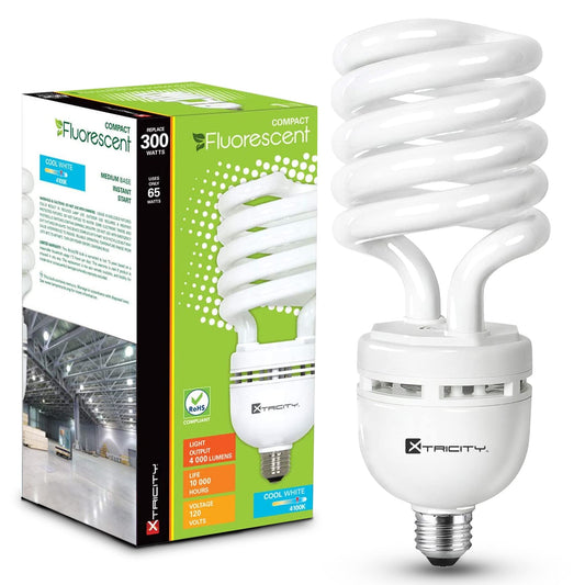 Xtricity CFL, 65W (300 Watt Equivalent), High Lumen 4000 Light Bulb, 4100K Cool White T5 Spiral, Compact Fluorescent, 4000 Lumens, E26 Medium Base