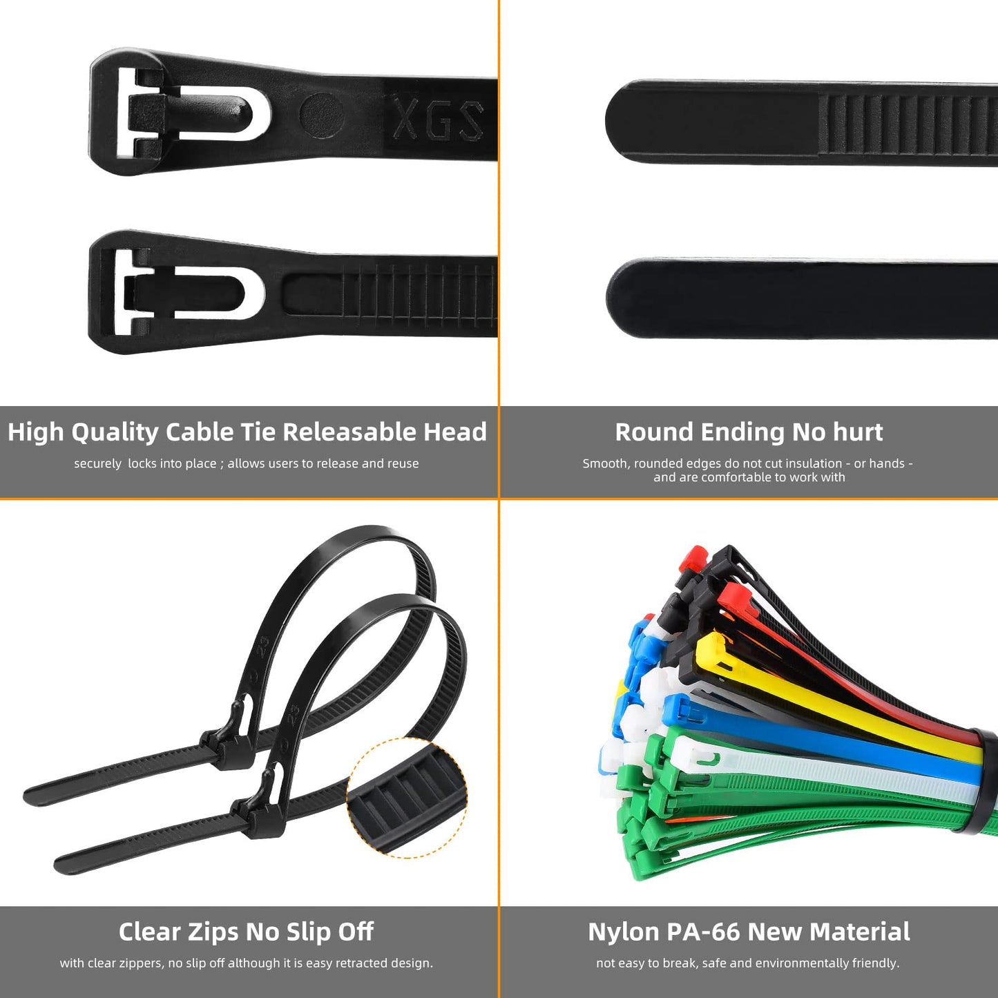 CSZD Releasable Zip Ties, Reusable Nylon Cable Ties 8 inch, Adjustable Wire Ties for Office Home Garden Use, 100 Pcs, Multicolor