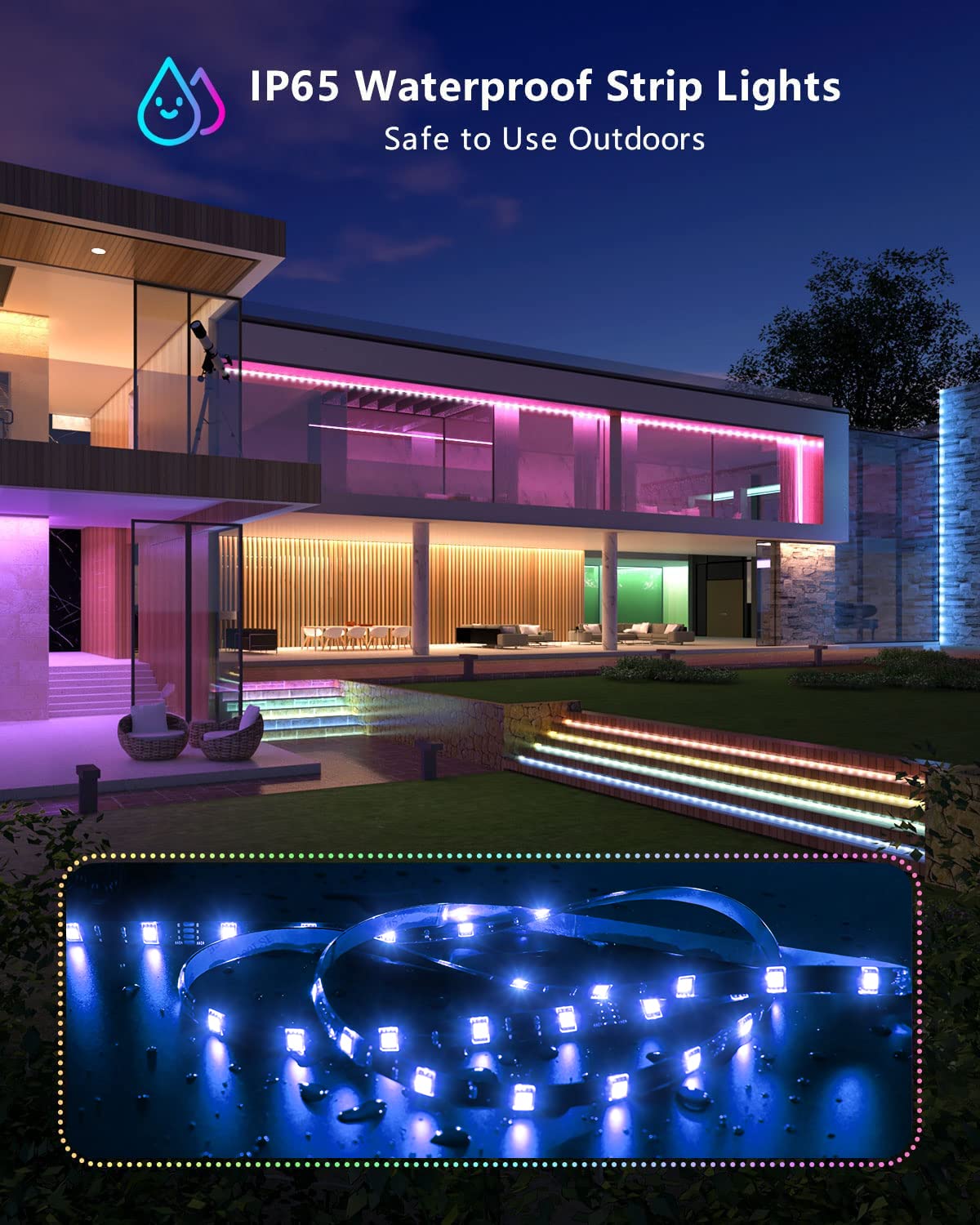 MIHEAL WiFi Wireless Smart Phone Controlled Led Strip Light Kit with DC12V UL Listed Power Supply Waterproof SMD 5050 32.8Ft(10M) 300leds RGB Music