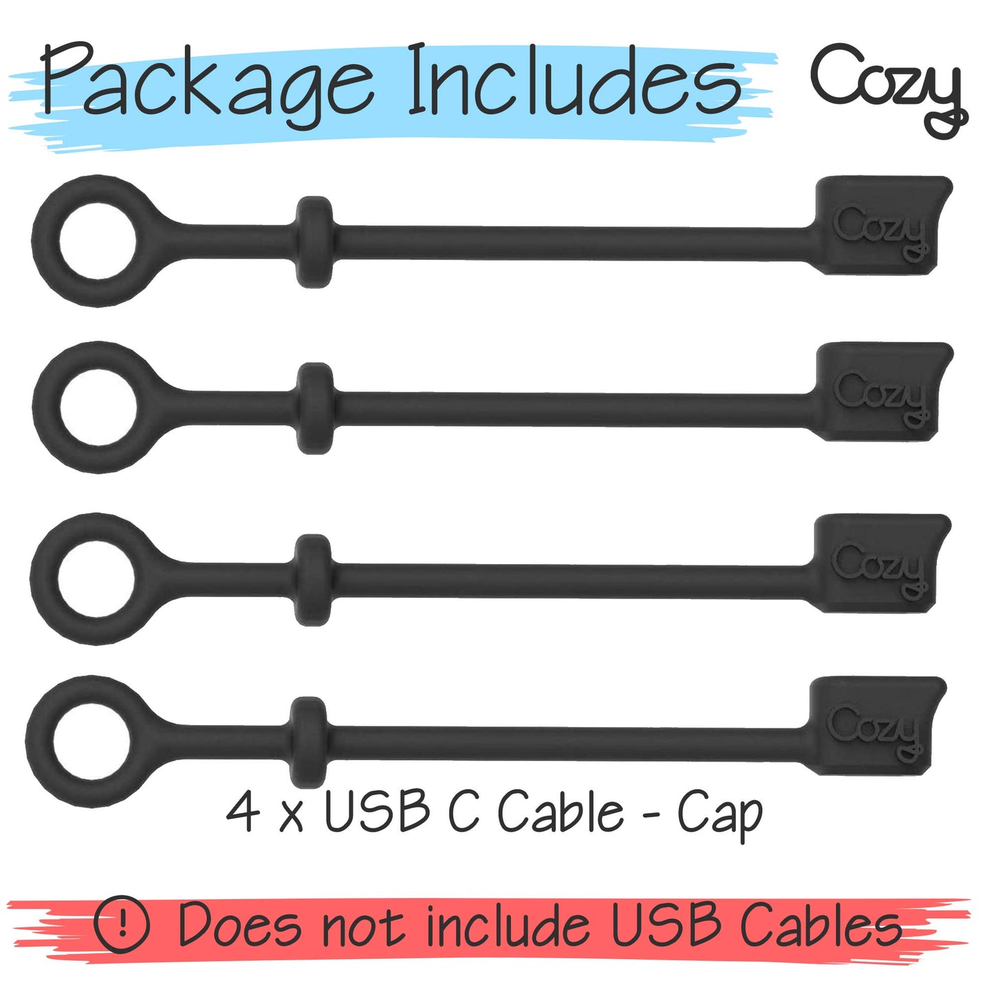 [5-Piece] Cozy USB Caps for USB C Cable - Tether/Cap Provides Dust and Oxidation Protection, Projection Adapter Cover, Protects During Travel