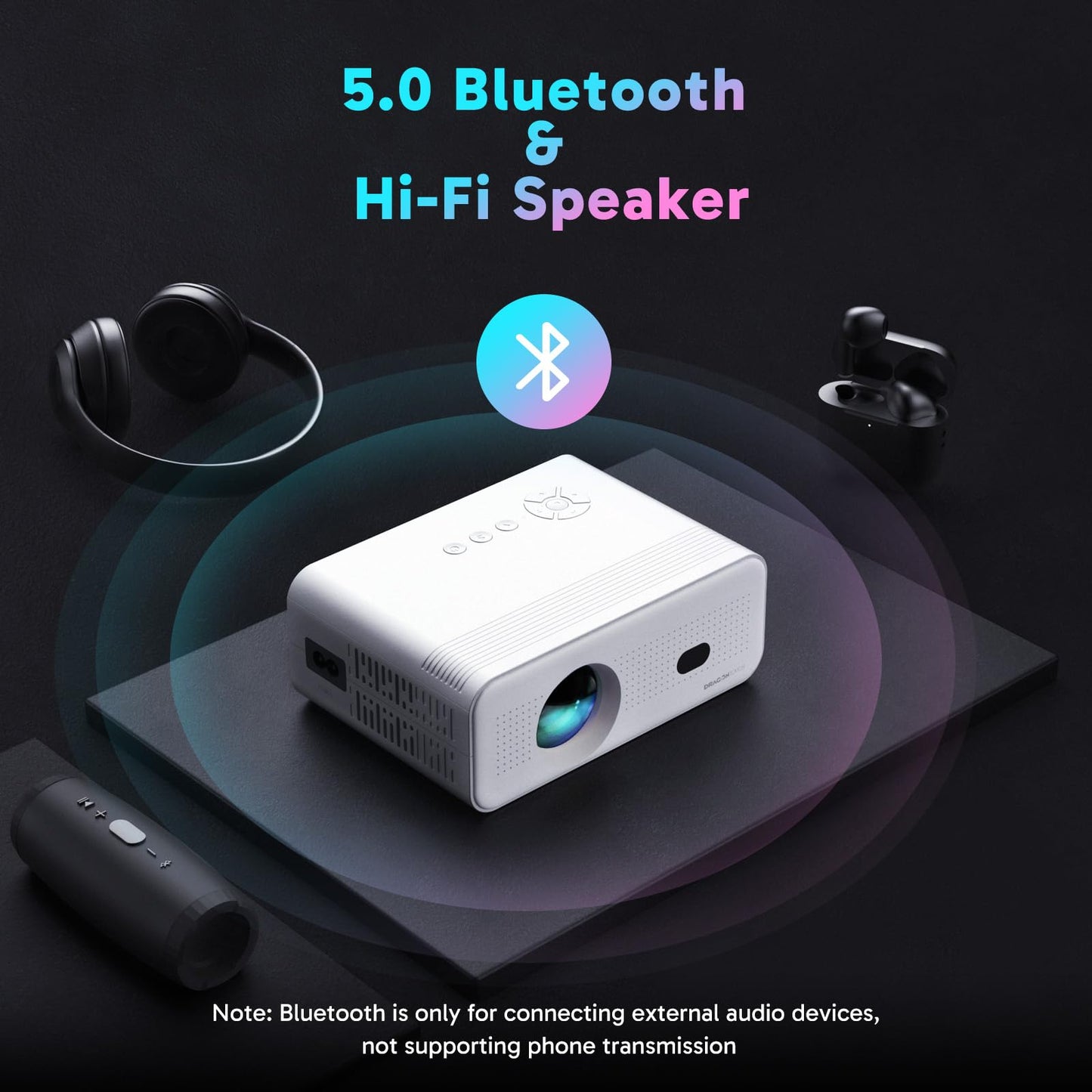 Electric Focus Mini Projector with 5G WiFi and Bluetooth, Support FHD 1080P Smart Video Projector, 12000L Portable Movie Projector with Auto Keystone